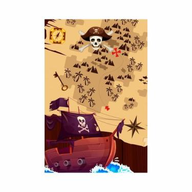 Imagem de Painel Festa Vertical em Tecido Casadinho Navio Pirata Mapa do Tesouro