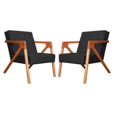 Imagem de Conjunto 2 Poltronas Monalisa Com Braços de Madeira Suede Preto - LM D