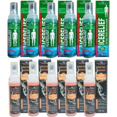 Imagem de Kit 5 Spray Para Massagem Icerelief 120ml + 5 Spray Peixe Elétrico 120