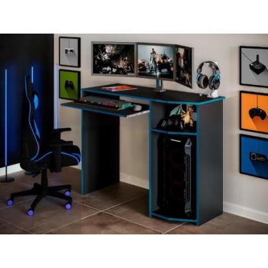 Imagem de Mesa Gamer com Nicho para CPU e Teclado Cor Preto/Azul - RM