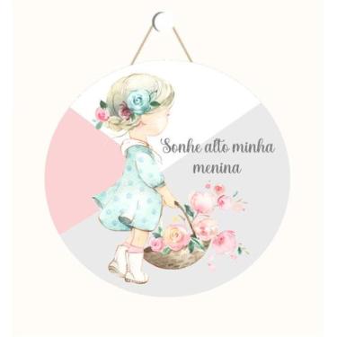 Imagem de Quadro Infantil Redondo Placa Decorativa Linha Menina Flor 01 - Casa C