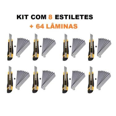 Imagem de KIT 8 Estilete Profissional Emborrachado 18mm + 64 Laminas - FERRAGENS