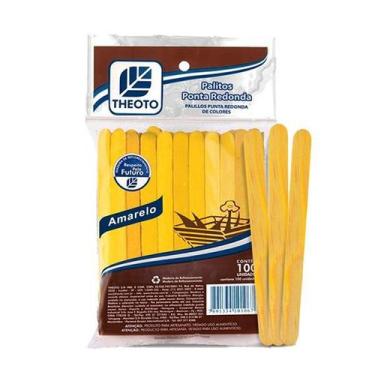 Imagem de Palito de sorvete madeira colorida 100un Amarelo Theoto