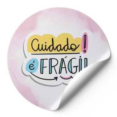Imagem de 120 Etiquetas Auto Colante Adesivos Redondos Cuidado É Frágil Fundo Bo