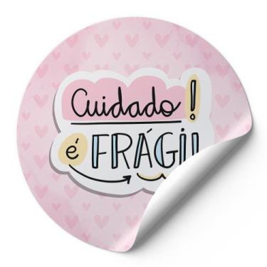 Imagem de 120 Etiquetas Auto Colante Adesivos Redondos Cuidado É Frágil Fundo Bo