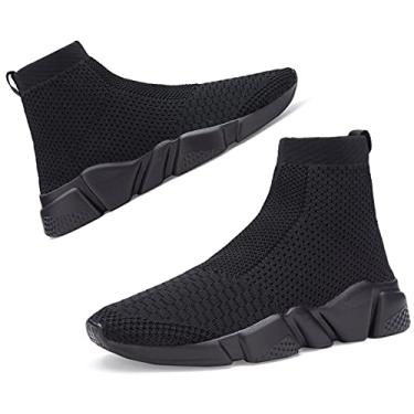 Imagem de Santiro Tênis feminino sem cadarço, leve, de cano alto, confortável, para caminhada, Todo preto, 35