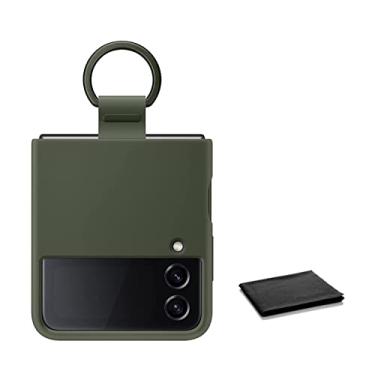 Imagem de SAMSUNG Capa de silicone Galaxy Z Flip4 com anel, capa protetora Z Flip 4 com anel de telefone, acabamento fosco, design portátil, versão americana, verde com pano de limpeza para Samsung Z Flip 4
