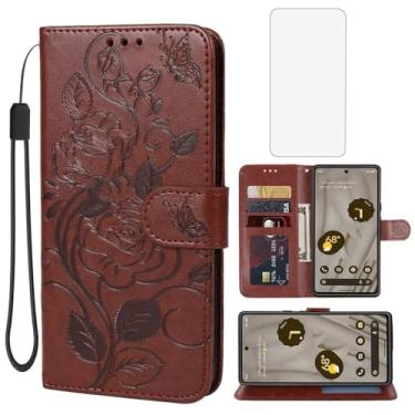 Imagem de Vavies Capa para Pixel 7A, capa carteira para Pixel 7A G0DZQ com protetor de tela de vidro temperado, capa de celular flip de couro floral com suporte para cartão de crédito para Google Pixel 7A