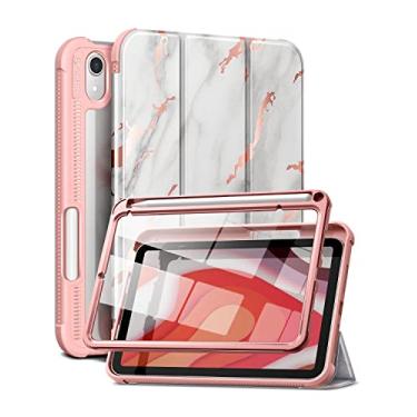 Imagem de Capa para iPad Mini 6 2021, [protetor de tela embutido] [hibernar/despertar automático] [suporte de lápis] iPad Mini 6ª geração 21.1 cm capa flip de couro macio com suporte, verde (mármore)