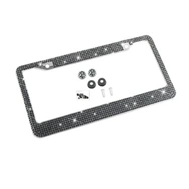Imagem de Moldura para Placa de Carro YALOK, Aço Inoxidável com Strass, Universal, Cinza/Preto, com Parafusos