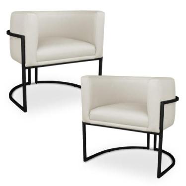 Imagem de Kit 2 Poltronas Decorativa Luna para Sala Veludo Base em aço Preto - P