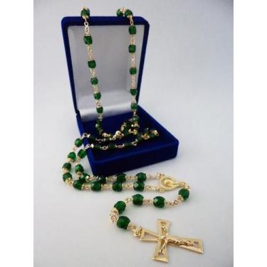 Imagem de Terço cristal tcheco jablonex verde escuro 6mm  folheado ouro - armaze