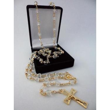 Imagem de Terço cristal tcheco jablonex transparente 6mm - folh. ouro - armazem