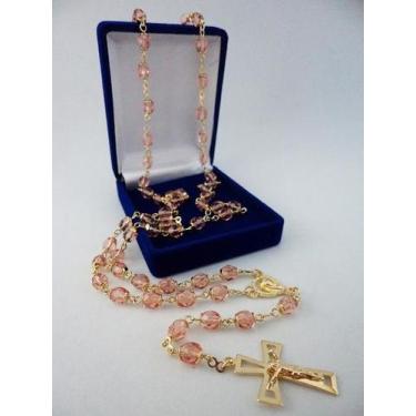 Imagem de Terço cristal tcheco jablonex rosa 6mm - folh. ouro - armazem