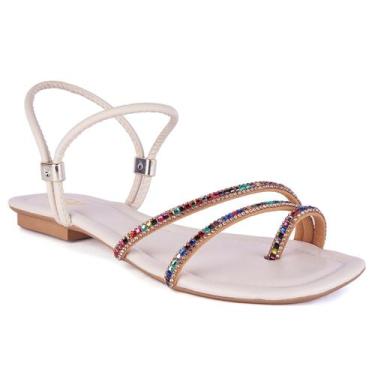 Imagem de Rasteirinha Feminina Pedrarias Flat Tendencia Brilho Strass Moda Verão