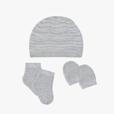 Imagem de Kit Maternidade Bebê Recém-nascido Touca,Luva,meia Papilloo, Cinza