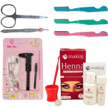 Imagem de Kit Designer Sobrancelhas Henna Makiaj Pinça Tesoura Navalha Pincel Pa