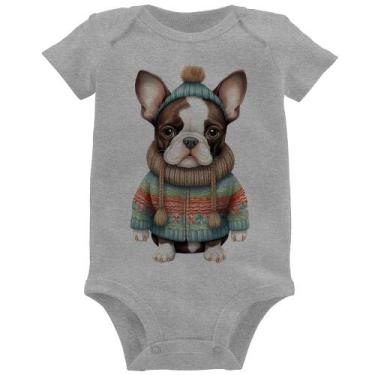 Imagem de Body Bebê Cachorro Bulldog Francês Natalino - Foca na Moda, Cinza, P