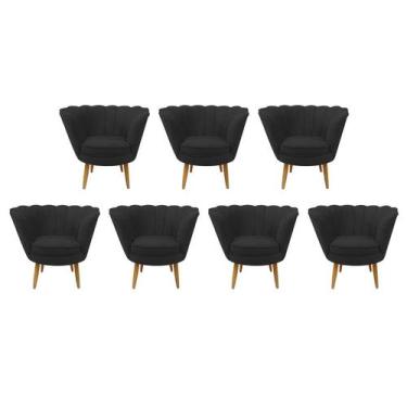 Imagem de Kit 07 Poltrona Cadeira Pétala de Flor Plus Luxo Confort Suede Preto -