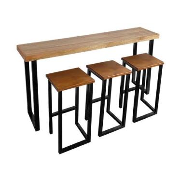 Imagem de Bancada Gourmet 150cm com 3 Banquetas Industriais Bistrô Premium Base 