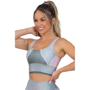 Imagem de Top Feminino Fitness Space Silver Cinza Rosa - Manalinda, Cinza, Rosa,