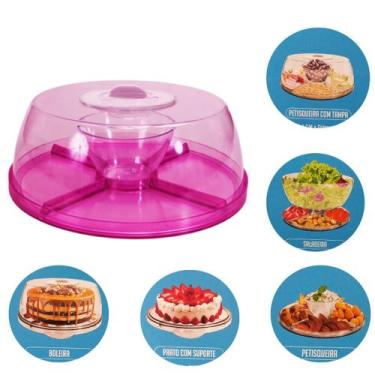 Imagem de Boleira Petisqueira com Tampa Suporte de Bolo Acrilico Rosa - Micromax