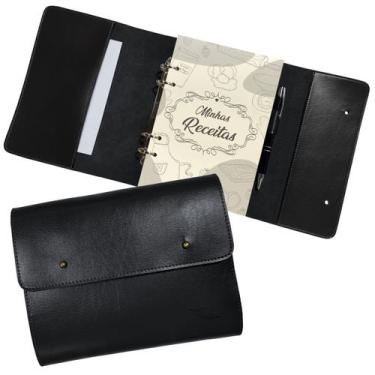 Imagem de Agenda Minhas Receitas 185-R Personalizada Raffai Couros, Preto
