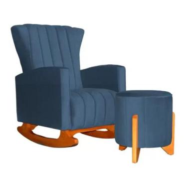 Imagem de Kit Poltrona Amamentação Balanço + Puff Suede Azul Claro - Belliv Deco