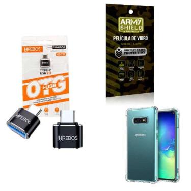 Imagem de Kit Adaptador USB para Tipo C + Capinha Samsung S10e + Película 3D - H