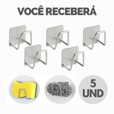 Imagem de Kit Suporte Porta Esponja Bucha Inox Gancho Adesivo Organizador - Esco