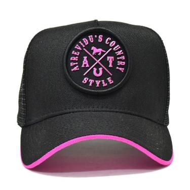 Imagem de Boné Trucker Telinha Brasão Agro Atrevidu's Country Style, Preto, Rosa