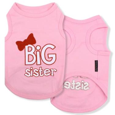 Imagem de Parisian Pet Camiseta para cães com bordado "Big Sister" - respirável, sem mangas, colete para animais de estimação, lavável na máquina, camiseta rosa para cães grandes, G