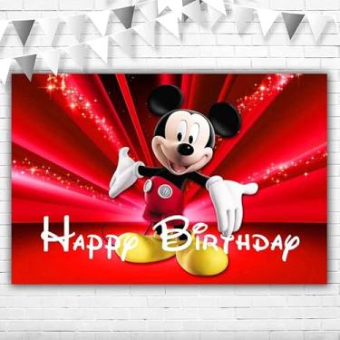 Imagem de Pano de fundo do Mickey Mouse para aniversário de 1,5 x 0,9 m, vermelho, Natal, Mickey Mouse, decoração de aniversário para crianças, faixa clássica de chá de bebê do Mickey Mouse para meninos