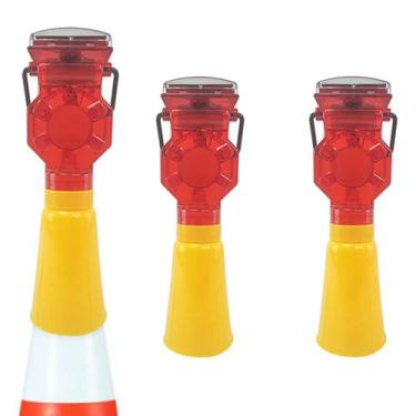 Imagem de Sinalizador Viario Solar Cone Kit 3 Uni Iluminaçao Rua Rodovia Pista E