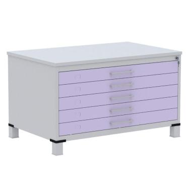 Imagem de Mapoteca 5 Gavetas Pandin 120 cm (Larg) Inmetro Tampo MDP Cinza Estrutura Aço Cinza Gavetas Lilás