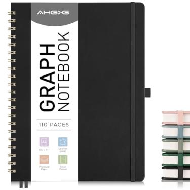 Imagem de AHGXG Caderno de papel milimetrado – Caderno espiral 21,6 cm x 28 cm, caderno de couro grande A4 de capa dura, papel quadriculado de 100 g/m², diários para escola, escrita, gráficos, engenharia,