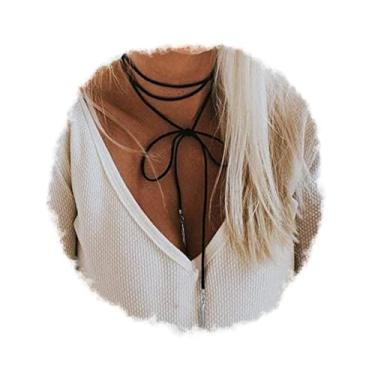 Imagem de Doubnine Gargantilha Boho de penas com 2 peças, versatilidade, camurça vegana, gótico, preto, marrom, bronze, acessórios para mulheres