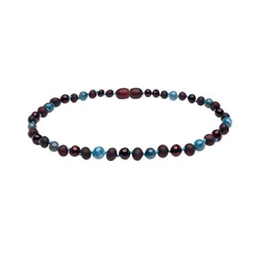 Imagem de AmberSky Colar de âmbar genuíno do Mar Báltico feito com cereja polida e apatita 45 cm, verde