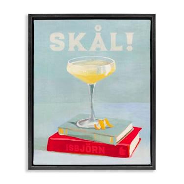 Imagem de Stupell Industries Skal Cocktail & Bookstack Framed Floater Canvas Wall Art Design por The Whiskey Ginger, moldura flutuante preta, 63 x 78 cm