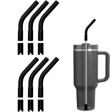 Imagem de 6 pontas de canudo de silicone para copo Stanley - pontas de borracha reutilizáveis para metal e canudos de 0,31 polegadas (diâmetro externo de 8 mm) (preto)