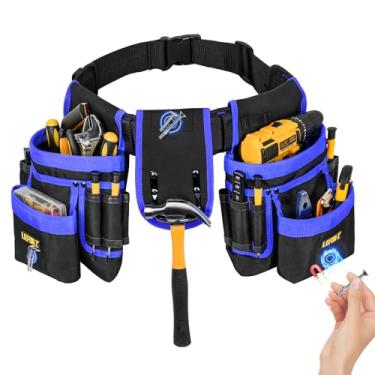 Imagem de Cinto utilitário acolchoado magnético de ferramentas, 27 bolsos, resistente, para homens, bolso removível e ajustável, para eletricista, carpinteiro, construção, avental de trabalho, preto/azul
