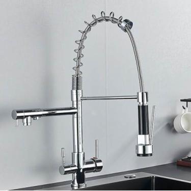 Imagem de Torneira de cozinha com filtro para água potável Torneira de cozinha com água pura Torneira de cozinha retrátil com rotação de 360 graus Torneira misturadora de água quente/fria, cromada GB
