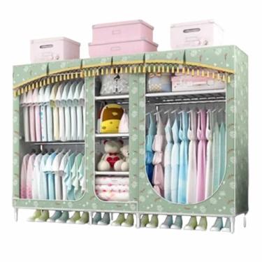 Imagem de Guarda-roupa Armário grande com zíper totalmente fechado, armação de tubo de aço, pano de cetim, guarda-roupa resistente, durável, simples para quarto armário