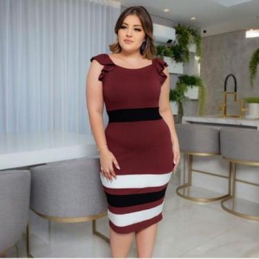 Imagem de Vestido Midi Plus Size Listras Moda Evangélica Feminina - MISS FLOWER,