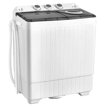 Imagem de COSTWAY Lavadora portátil, máquina de lavar roupa de 26 libras de capacidade, máquina de lavar de 18 libras e rotação de 8 libras combinada com botões de temporizador, bomba de drenagem integrada,
