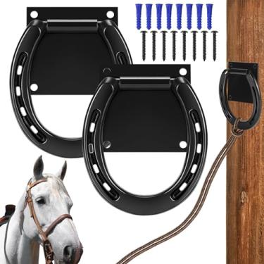 Imagem de Zhengmy 2 anéis de amarração em cruz em ferradura para estábulos de cavalos 7,6 x 7,6 cm, elegantes e funcionais, anéis de engate de amarrar suprimentos de celeiro de cavalo para estábulos, preto
