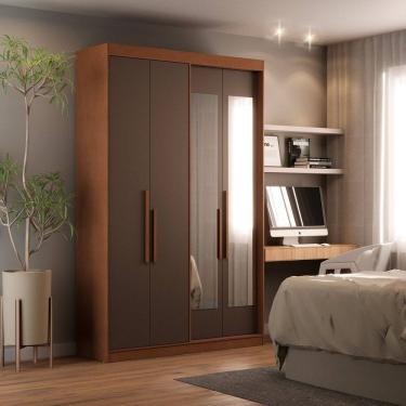 Imagem de Guarda Roupa Solteiro 4 Portas com Espelho Manila Carvalho Vermontt / Cinza