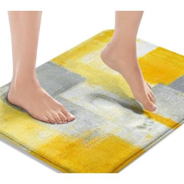 Imagem de Britimes Tapete de banho para banheiro, sem seda amarelo cinza abstrato grafite geométrico, tapete para decoração de 45 x 76 cm para cozinha e banheiro