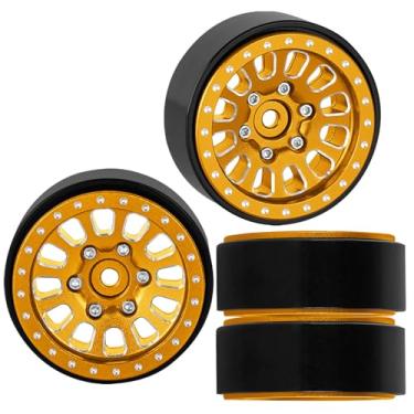 Imagem de RCYouHott Aro de roda Beadlock de 3,3 cm para TRX4M SCX24 1/18 1/24 RC Crawler Car.(4 peças) Alumínio RC Caminhão Pneus Rodas Jantes. Amarelo