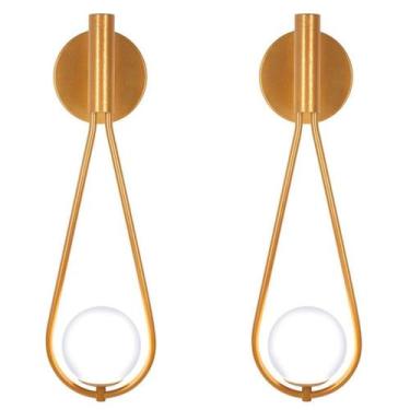 Imagem de Kit 2 Luminárias Arandela Gota Tubo Globo Vidro Hall Dourado - Singlel